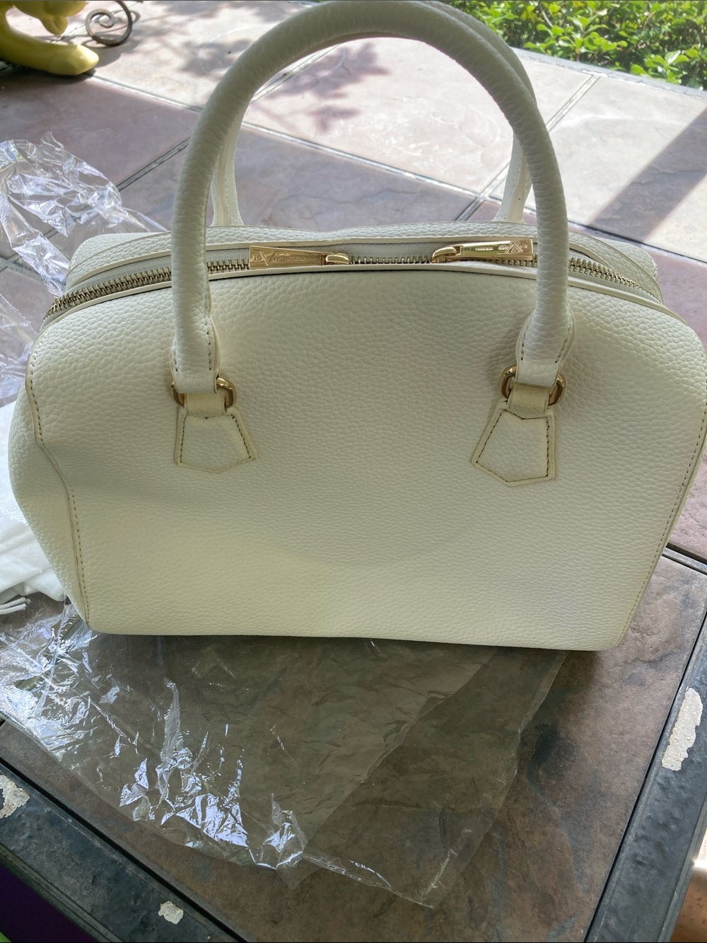 Versace V 19.69 Cream Structured Satchel with Gold Hardware - Picture 6 of 14